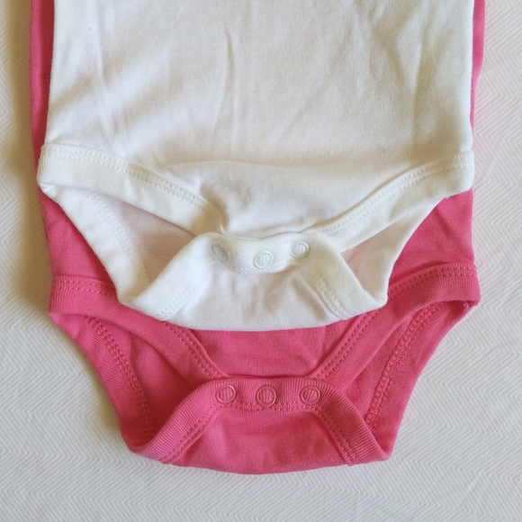 joe fresh 2-pack picot-trimmed pink & white bodysuit diaper shirts 6 months baby - Picture 4 of 7